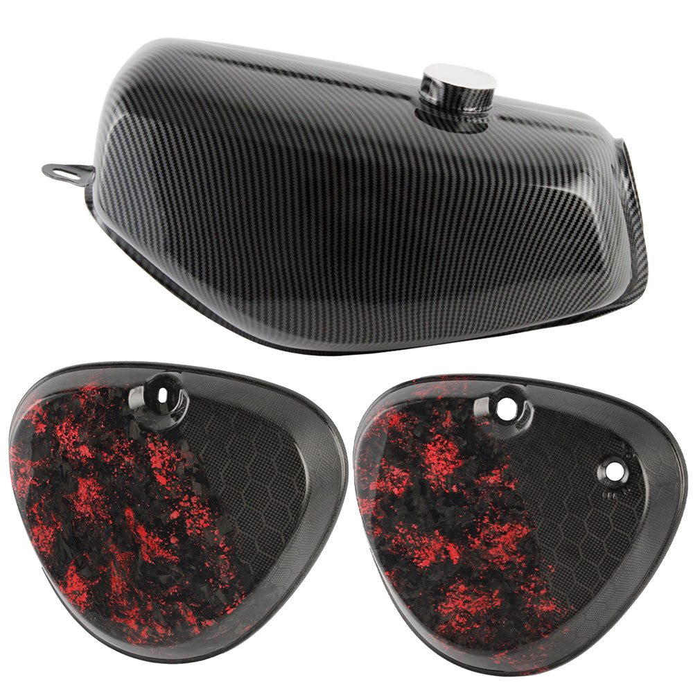 OSTMORAD Premium Metal Fuel Tank and Genuine Carbon Fiber Side Covers 3 Piece Kit for Simson S50 S51 S70
