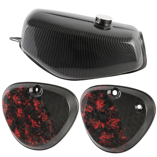 OSTMORAD Premium Metal Fuel Tank and Genuine Carbon Fiber Side Covers 3 Piece Kit for Simson S50 S51 S70